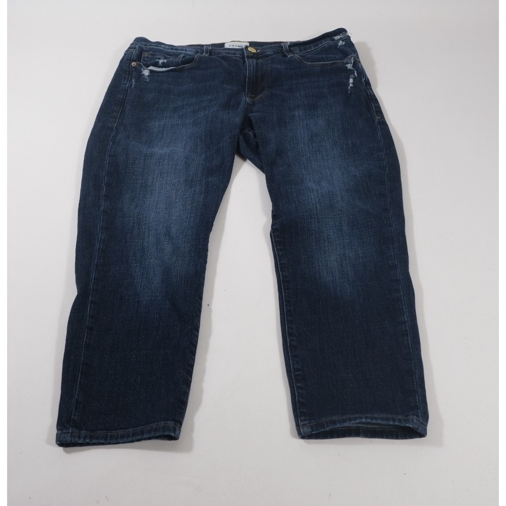 Frame Jeans Womens 31 Blue Le Garcon Crop Slim‎ Boyfriend Distressed LGJC6540
